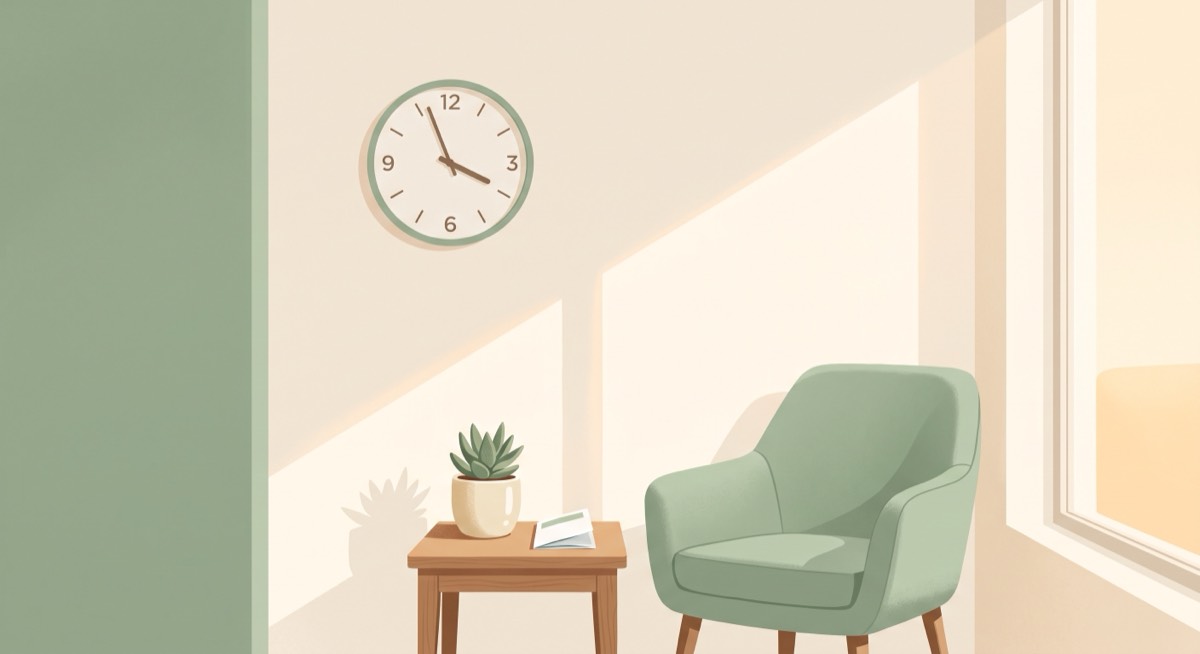 A single empty chair in a bright, calm waiting room, symbolizing an appointment slot that could still be given to someone else