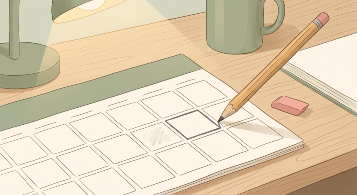 A paper wall calendar with a pencil redrawing one appointment box to a new date, symbolizing rescheduling instead of missing an appointment